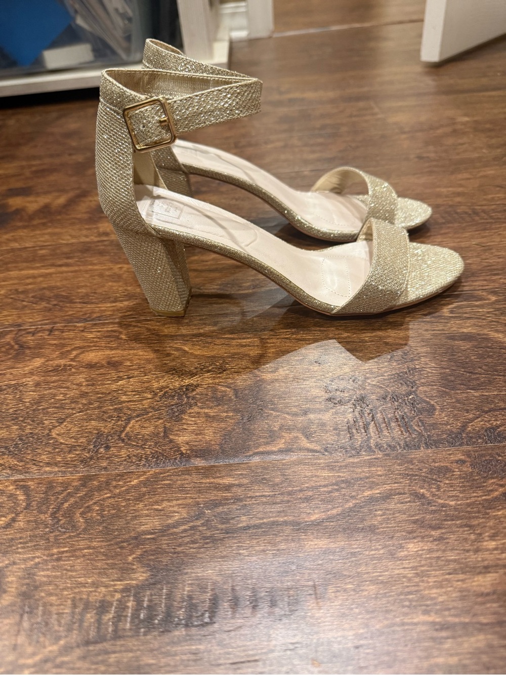 Women's Gold Ankle-Strap Block Heels
